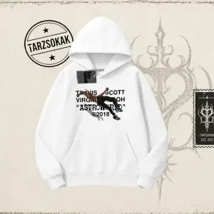 Unisex Travis Scott Astroworld 2018 Oversize Unisex Kapşonlu Sweatshirt Beyaz