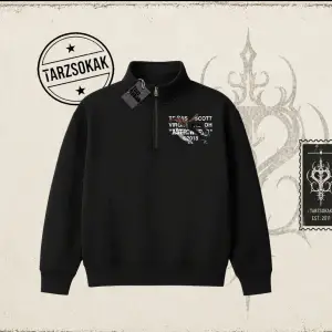 Unisex Travis Scott Astroworld 2018 Unisex Polo Yaka Yarım Fermuarlı Sweatshirt Beyaz