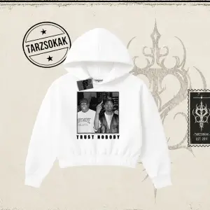 Unisex Trust Nobody Kadın Crop Kapşonlu Sweatshirt Beyaz