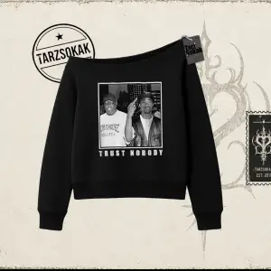 Unisex Trust Nobody Kadın Kayık Yaka Sweatshirt Beyaz