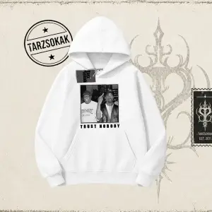 Unisex Trust Nobody Oversize Unisex Kapşonlu Sweatshirt Beyaz