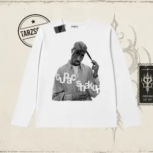 Unisex Tupac Shakur Biskilet Yaka  Long Sleeve Beyaz