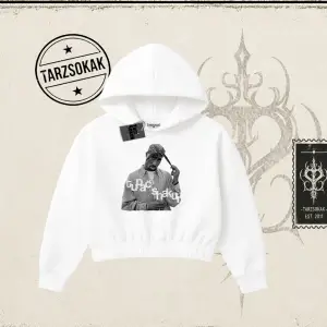 Unisex Tupac Shakur Kadın Crop Kapşonlu Sweatshirt Beyaz