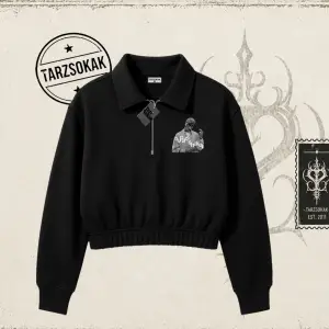 Unisex Tupac Shakur Kadın Crop Polo Yaka Yarım Fermuarlı Sweatshirt Beyaz