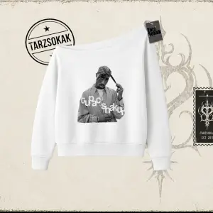 Unisex Tupac Shakur Kadın Kayık Yaka Sweatshirt Beyaz