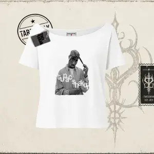 Unisex Tupac Shakur Kadın Kayık Yaka Tişört Beyaz