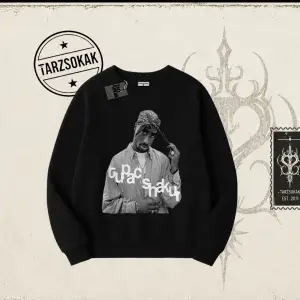 Unisex Tupac Shakur Oversize Unisex Bisiklet Yaka Sweatshirt Beyaz