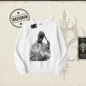 Unisex Tupac Shakur Oversize Unisex Bisiklet Yaka Sweatshirt Beyaz