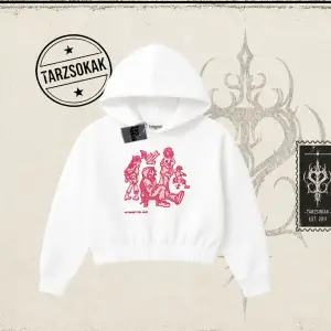 Unisex Tyyz Kadın Crop Kapşonlu Sweatshirt Beyaz