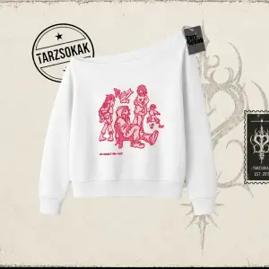 Unisex Tyyz Kadın Kayık Yaka Sweatshirt Beyaz