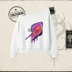 Unisex Ungrateful Kadın Kayık Yaka Sweatshirt Beyaz