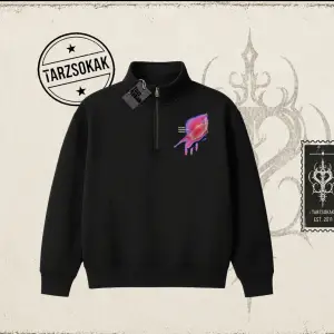Unisex Ungrateful Unisex Polo Yaka Yarım Fermuarlı Sweatshirt Beyaz