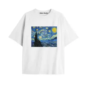 Unisex Van Gogh Baskılı Oversize Tshirt
