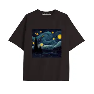 Unisex Van Gogh Baskılı Oversize Tshirt