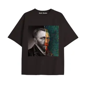 Unisex Van Gogh Baskılı Oversize Tshirt