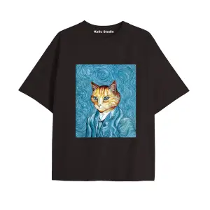 Unisex Van Gogh Baskılı Oversize Tshirt