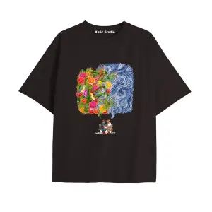Unisex Van Gogh Baskılı Oversize Tshirt