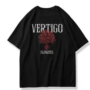 Unisex Vertigo Flowers Tshirt Siyah