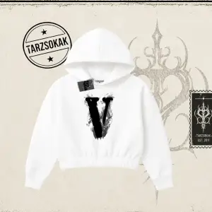 Unisex Vlone Kadın Crop Kapşonlu Sweatshirt Beyaz