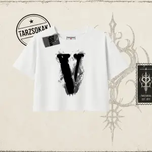 Unisex Vlone Kadın Crop Tişört Beyaz