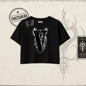 Unisex Vlone Kadın Crop Tişört Beyaz