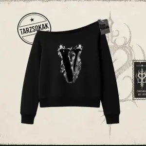 Unisex Vlone Kadın Kayık Yaka Sweatshirt Beyaz