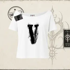 Unisex Vlone Kadın Kayık Yaka Tişört Beyaz