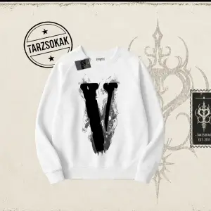 Unisex Vlone Oversize Unisex Bisiklet Yaka Sweatshirt Beyaz