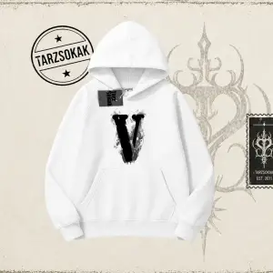 Unisex Vlone Oversize Unisex Kapşonlu Sweatshirt Beyaz