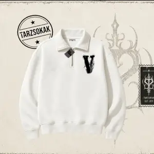 Unisex Vlone Unisex Polo Yaka Yarım Fermuarlı Sweatshirt Beyaz