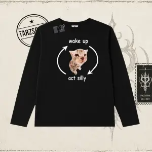 Unisex Wake up Act Silly Biskilet Yaka  Long Sleeve Beyaz