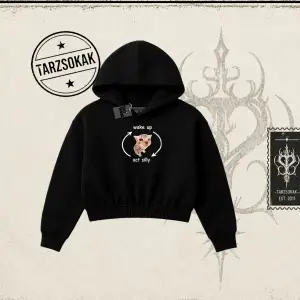 Unisex Wake up Act Silly Kadın Crop Kapşonlu Sweatshirt Beyaz