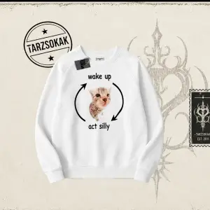 Unisex Wake up Act Silly Oversize Unisex Bisiklet Yaka Sweatshirt Beyaz