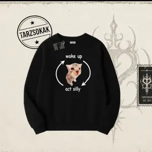 Unisex Wake up Act Silly Oversize Unisex Bisiklet Yaka Sweatshirt Beyaz