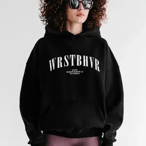 Unisex Wrstbhr Baskılı Oversize Kapüşonlu Sweatshirt Siyah