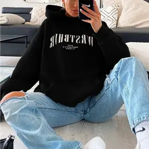 Unisex Wrstbhr Baskılı Oversize Kapüşonlu Sweatshirt Siyah