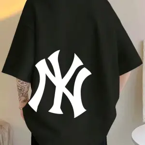 Unisex Yankees Özel Baskılı Oversize Penye Bisiklet Yaka T-Shirt