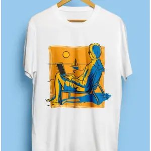 Unisex Yaz Tatil Gözlüklü Plaj Gün Batımı Tasarım Baskılı Tişört