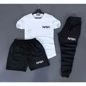 Unisex Yazlık Nasa Baskılı Şort T-shirt Eşofman Altı 3’lü Set BSSORT