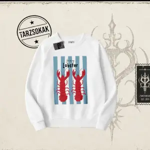 Unisex You are My Lobster Oversize Unisex Bisiklet Yaka Sweatshirt Beyaz