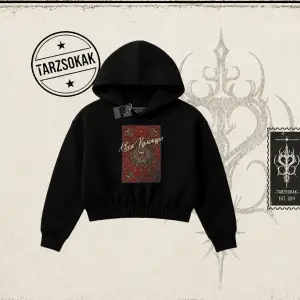 Unisex Your Culture Carpet Kadın Crop Kapşonlu Sweatshirt Beyaz