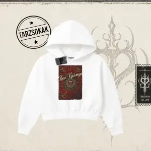 Unisex Your Culture Carpet Kadın Crop Kapşonlu Sweatshirt Beyaz