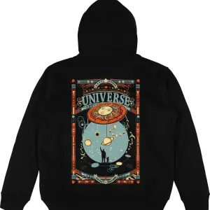 Universe Siyah Oversize Unisex Kapüşonlu Sweatshirt Hoodie