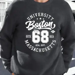 Üniversite Boston Massachusetts Baskılı Erkek Tişörtü Spor Bol Giysiler Yumuşak Rahat Kazakla