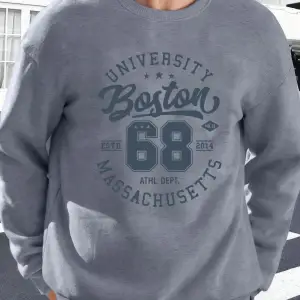 Üniversite Boston Massachusetts Baskılı Erkek Tişörtü Spor Bol Giysiler Yumuşak Rahat Kazakla