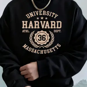 Üniversite Harvard Massachusetts Baskılı Erkek Sonbahar Polar Tişörtü Temel Rahat Kapüşonlu U
