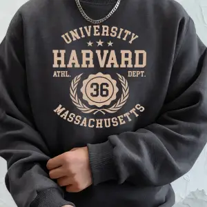 Üniversite Harvard Massachusetts Baskılı Erkek Sonbahar Polar Tişörtü Temel Rahat Kapüşonlu U