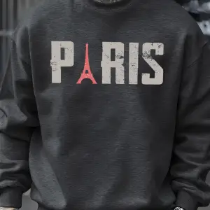 Ünlü Paris Kulesi Desen Kazak Erkekler O-Boyun Giysileri Sonbahar Polar Retro Kazak Gevşek Un