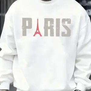 Ünlü Paris Kulesi Desen Kazak Erkekler O-Boyun Giysileri Sonbahar Polar Retro Kazak Gevşek Un