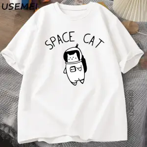 Uzay Kedi Tshirt Kediler Uzayda Komik T Shirt Pamuk Tee Giyim Yaratıcılık Kısa Kollu Moda Rah 2951